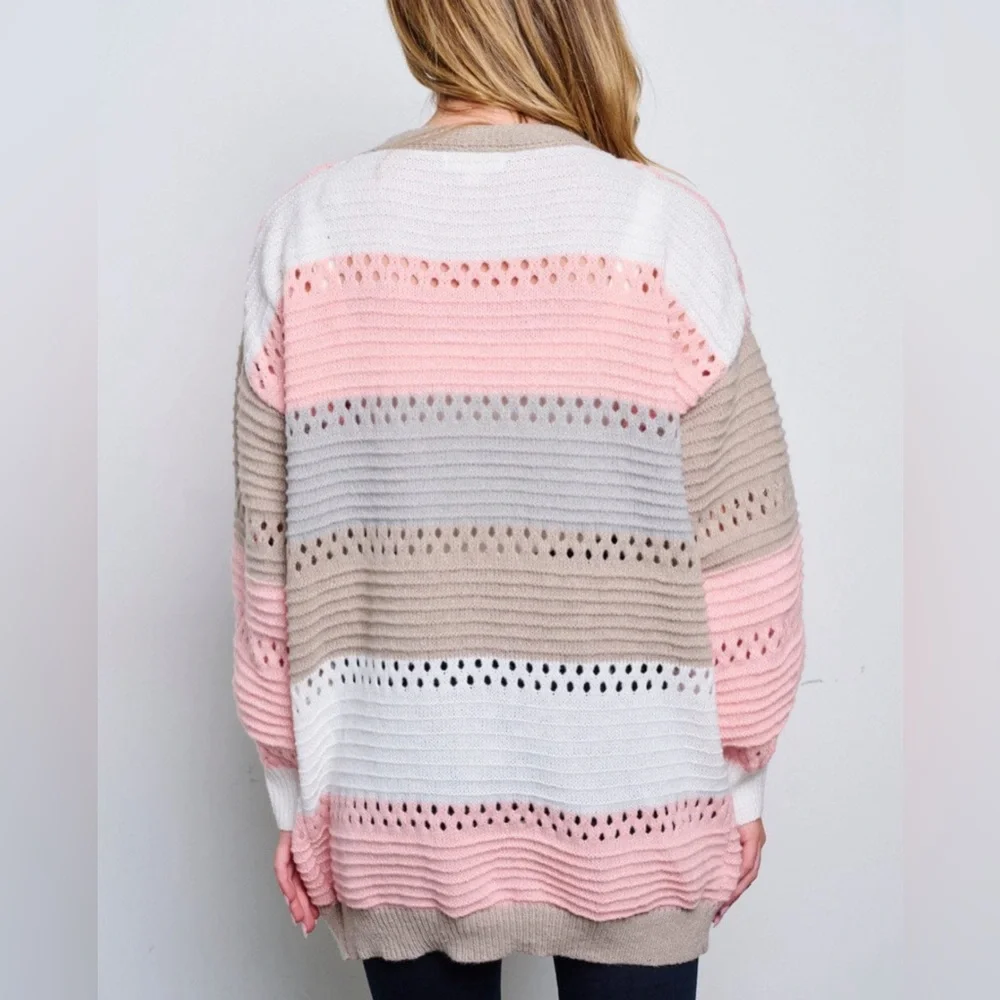 "NWT Tres Chic Women's Colorblock Open Front Knit Cardigan - Long Sleeve" - Picture 4 of 4